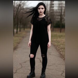 3/$20 Black Lace Cap-Sleeved Blouse